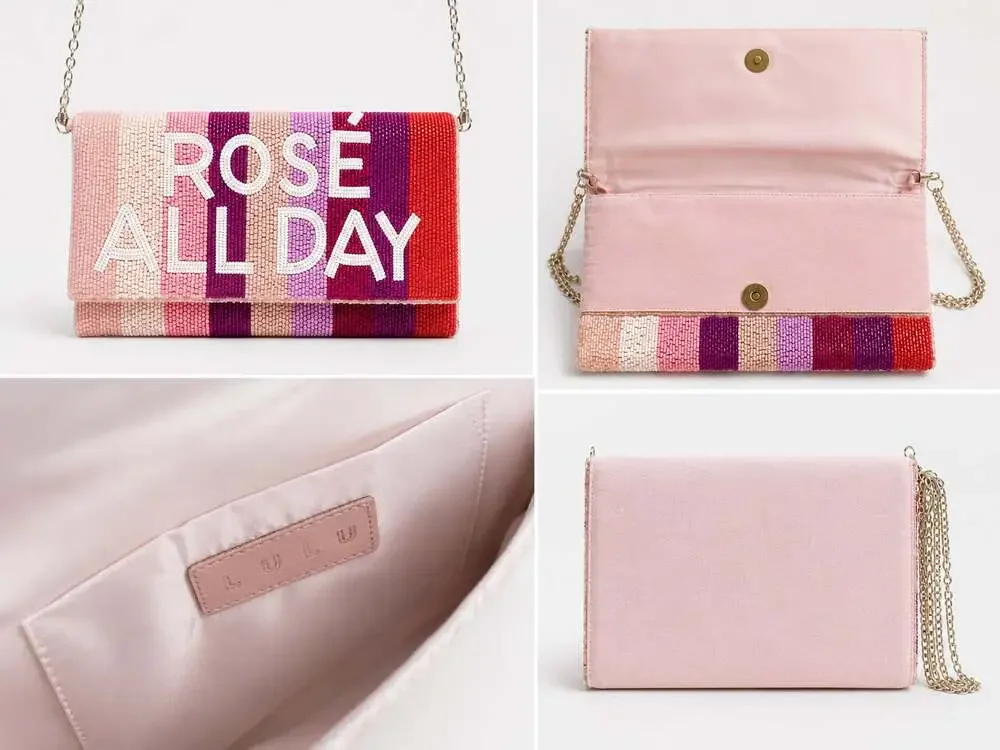 Lulus Rose All Day Multi Striped Beaded Clutch Bag